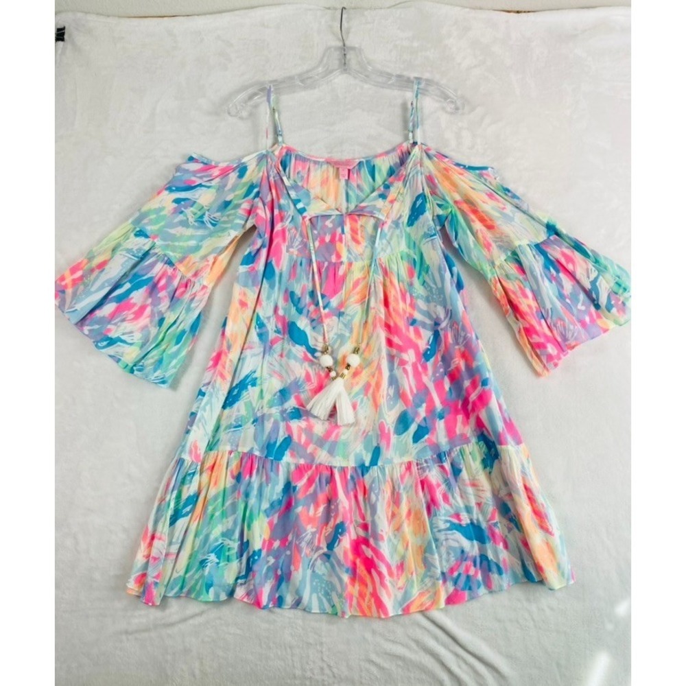 Lily Pulitzer Alanna Dress Sz M Sparkling Sands Print Coastal Resort Beach - Picture 2 of 12
